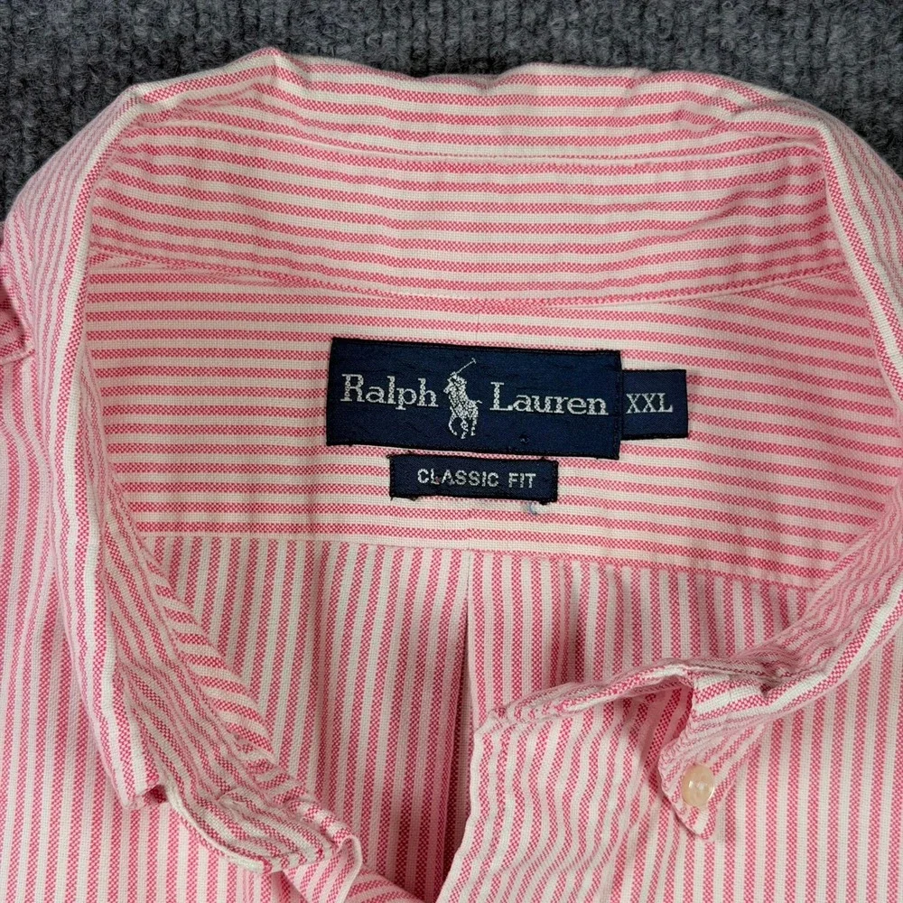 Ralph Lauren Button Down Shirt XXL Pink Pinstripe Short Sleeve Classic Fit